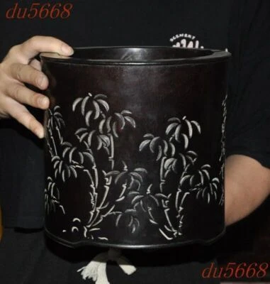 7.8" China madera de ébano tallado texto caligrafía herramientas cepillo maceta lápiz jarrón estatua Foto 1 de 4