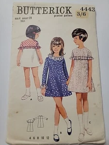 VINTAGE 60S BUTTERICK PATTERN 4443 A LINE DRESS with ruffles 4YRS 58 cm CHEST - Picture 1 of 2