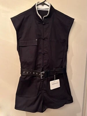 Alexander Wang ROMPER 带皮革腰带女式棉质实用黑色毛衣 6 码 — 第 1/4 张图片