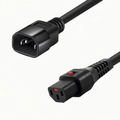 IEC320 C14 to C13 with Lock Power Extension Cable Cord 10A/250V  16AWG Black - Image 1 of 4