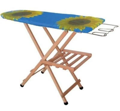 Bügelbrett aus Buchenholz 116x33 cm mit Wäschekorb und Bügeleisenhalter in m - Bild 1 von 2