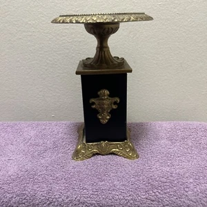 Vintage Hollywood Regency Black & Brass Gold Decorative Candle Holders 7.25"tall - Picture 1 of 5