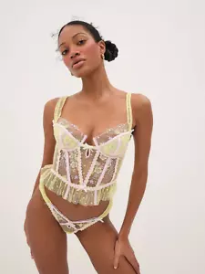 For Love And Lemons Buttercup Racimos Corsé Top Pequeño Amarillo NUEVO - Imagen 1 de 7