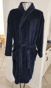 Nautica Men Plush Belted Collar Navy Blue Long Robe One Size Regular Embroidered - Picture 1 of 7