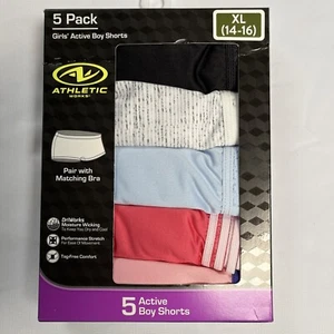 Athletic Works Girls Underwear Boy Shorts XL 14-16 Tag Free DriWorks 5 Pack - Picture 1 of 7