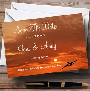 Plane In The Sky Sunset Abroad Personalised Wedding Save The Date Cards - Picture 1 of 1