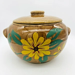 McCoy Crock Style Stoneware Cookie Jar/Bean Pot Hand Painted Yellow Flower USA - Picture 1 of 11