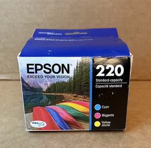Paquete de 3 cartuchos de tinta Epson 220 amarillo cian magenta sellado 10/2025 original OEM - Imagen 1 de 6