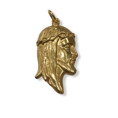 Pendente testa di Cristo in argento 925% + doratura - Immagine 1 di 4