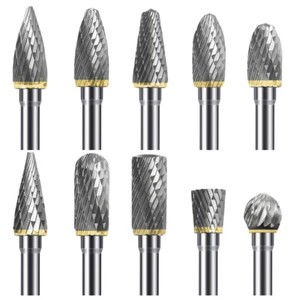 10pcs Tungsten Carbide Rotary Burr Bit Set 1/8" Cutting Carving for Dremel Tool - Picture 1 of 7