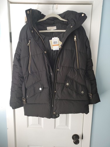 Giacca pesante donna Michael Kors nera con cappuccio pelliccia sintetica taglia small