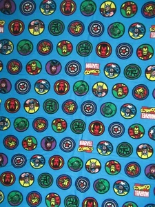 MARVEL COMICS LOGO 100% Cotton FLANNEL Fabric BLUE Multi SBTY X 42" Wide NEW - Picture 1 of 10