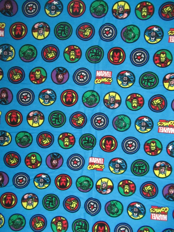 MARVEL  COMICS LOGO 100% Cotton FLANNEL Fabric BLUE  Multi   30" X 42" Wide  NEW - Image 1 of 4