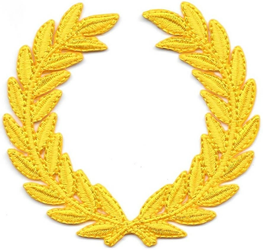 Yellow Laurel Wreath Iron-On Patch Gold Embroidered Applique for Jacket Uniform - Image 1 of 1
