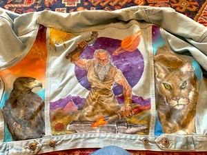 UNIQUE HAND PAINTED Fantasy Art Vintage DENIM Jean Jacket UNIONBAY Men's MEDIUM - Picture 1 of 11