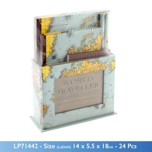 Stationary Gift Set Pencils Notebook Address Holder World Traveller Map Design - Picture 1 of 1