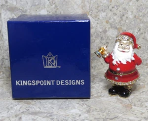 VTG Kingspoint Designs Santa Claus Bell Gift Enamel Rhinestones Trinket Box READ - Picture 1 of 16