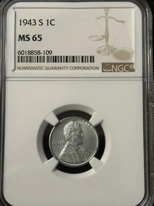 1943 S 1c Lincoln STEEL Wheat Cent NGC MS 65 - Picture 1 of 4