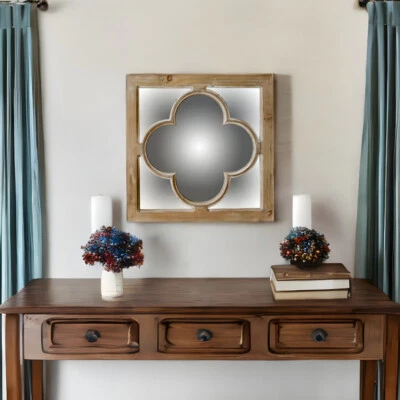 10" Natural Brown With Whitewash Square Wall Mounted Accent Mirror - Image 1 of 4