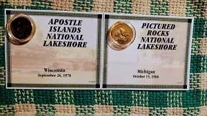 LOT OF # 2 GOLD PLATED STATE QUARTERS WISCONSIN ? MICHIGAN NATIONAL PARKS - Picture 1 of 11