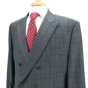 Ralph Lauren Double Breasted Purple Check Dark Gray Blazer Sport Coat 46R - Picture 1 of 15