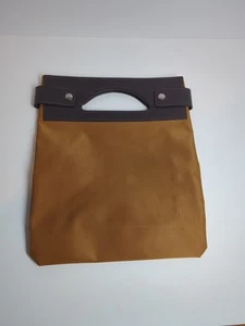 Lancel Paris Foldable Brown Purse Bag Snap Nylon Packable - Picture 1 of 14