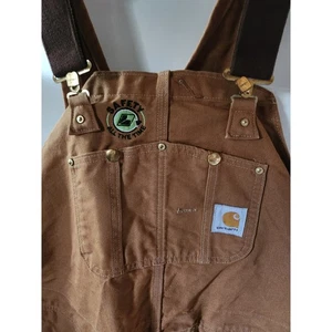Carhartt Overalls Mens 54x32 Brown Duck Canvas Double Knee USA Made - Picture 1 of 8