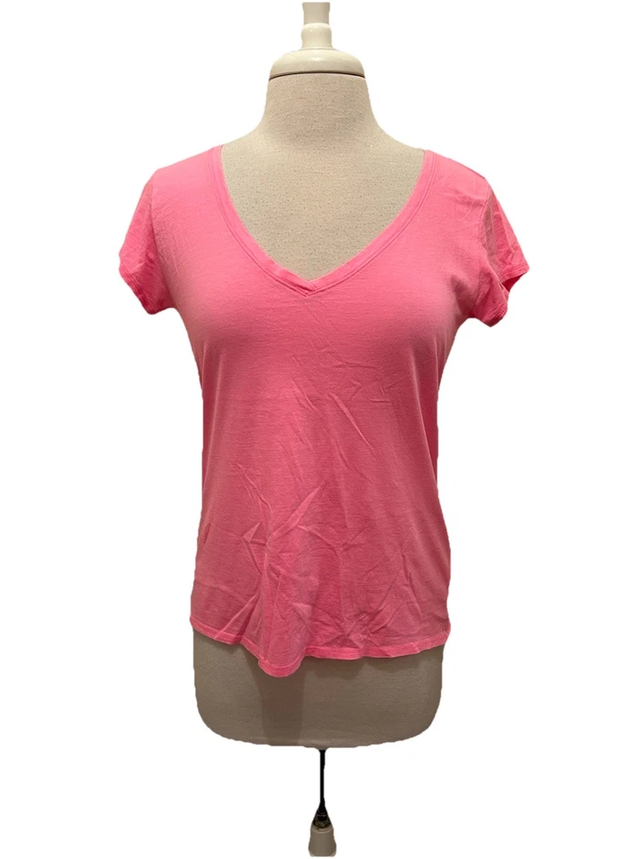 Top The Tee Shop Rosa Manga Corta Cuello en V Algodón Pima Talla Med. Foto 1 de 4