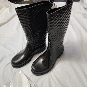 Botas de lluvia negras de goma para mujer talla 6 impermeables acolchadas look botas de agua  - Imagen 1 de 9
