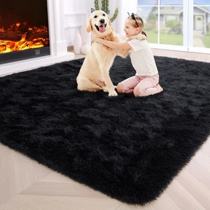 Fluffy Black 4x6 Area Rugs for Bedroom Living Room,Thick Shag Throw Floor Car... - Picture 1 of 7