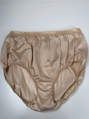 90 年代复古 HANES 9 2 XL 短裤丝绸柔软棕褐色奶奶尼龙蕾丝内裤 — 第 1/4 张图片