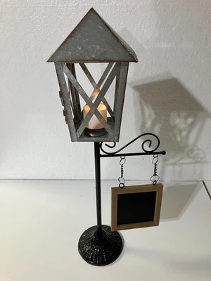 Linterna galvanizada cuenta regresiva soporte candelabro con pizarra Foto 1 de 4