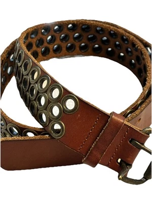 Vintage J Crew Brown Leather Grommet Women’s Belt. Size M. Brass Buckle. - Image 1 of 4