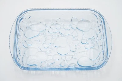 Vintage Libbey Glass Orchard Fruit Blue 14 1/8" Rectangular Baker, Made in USA - Image 1 of 4