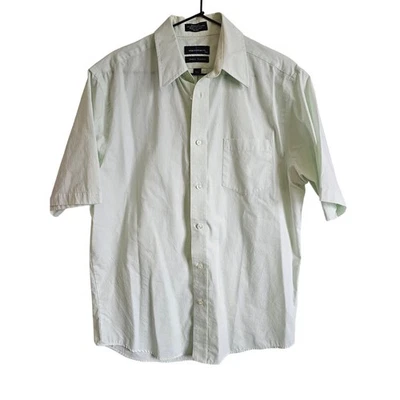 Vintage Statements Mens Sz 15 1/2 short Sleeve Button Up Shirt Broadcloth Green - Image 1 of 3