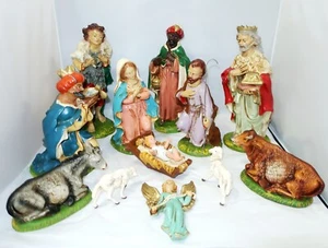FONTANINI 12" SCALE NATIVITY SET 1960s 12 Piece Hand Painted Composition Italy - Picture 1 of 18