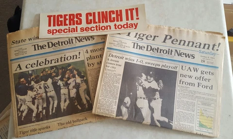 DETROIT NEWS Tigers Clinch Division and Pennant Complete Papers 9/19 & 10/6 Cover