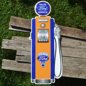 Ford Zapfsäule geprägtes Blechschild - Verkauf & Service - Originalteile - V8 - Bild 1 von 5