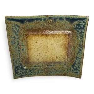 Glazed Art Pottery Bowl Tray Speckled Mesh Glaze Blue & Brown 6 x 7 Inch - Picture 1 of 5