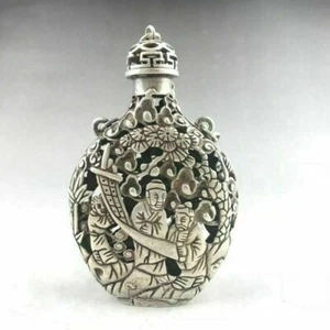 CHINESE TIBETAN SILVER COPPER SNUFF BOTTLE HAND-CARVED CHILDREN'S PATTERN - Picture 1 of 6