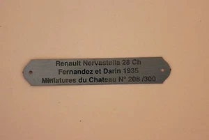 Heco Miniatures chateau plaque métal gravé N° 208/300 Renault Nervestella 28 ch - Picture 1 of 1