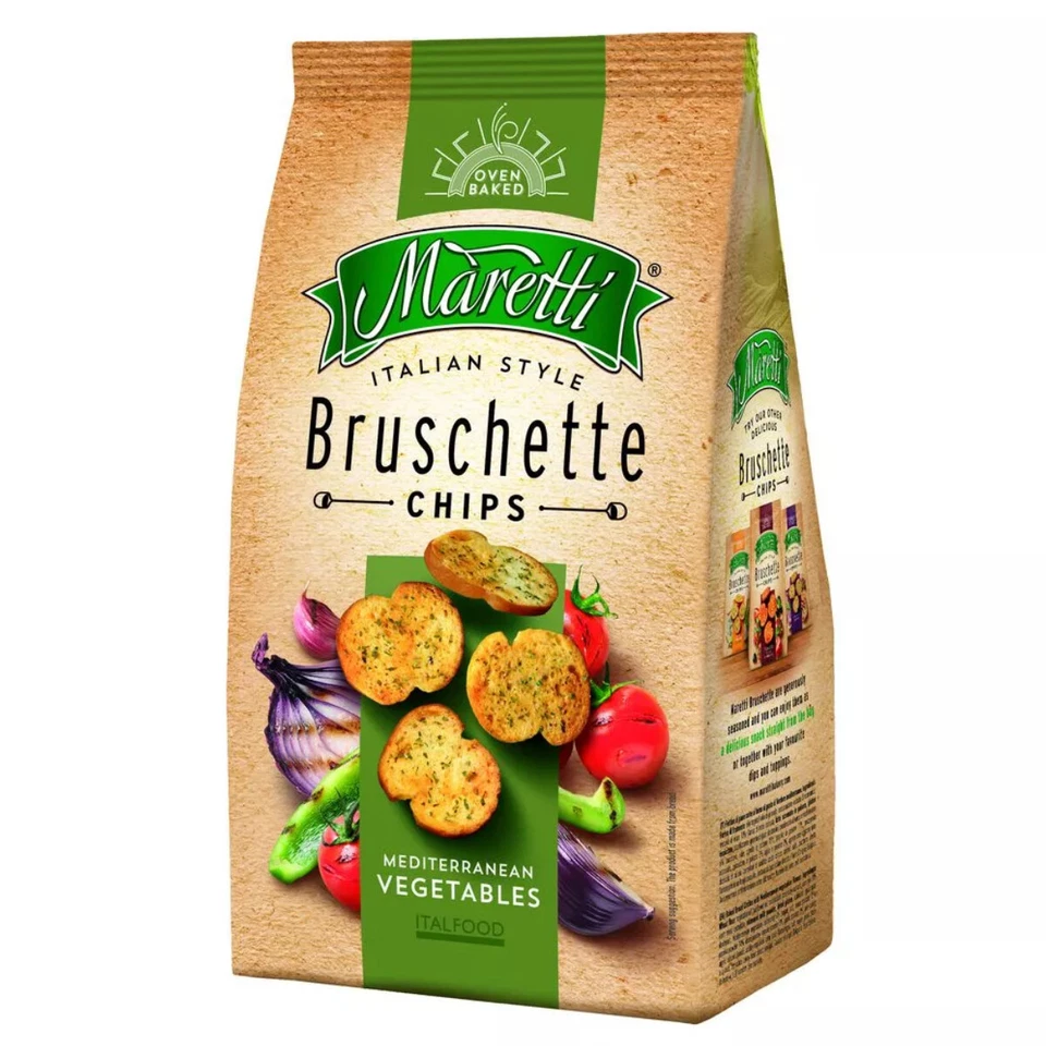 CRACKER Maretti Bruschette Chips Verdure Mediterranee Patatine di Pane Fine 150g