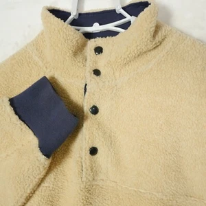 J. Crew Authentic Fleece Jacket Mens Size Large Beige Navy Sherpa 1/4 Snap - Picture 1 of 9