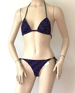 NUEVO MISSONI Conjunto de Bikini Icónico Etiqueta Naranja Zig Zag Tanga, Púrpura (Talla 40) - Imagen 1 de 14
