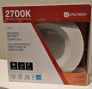 Utilitech LED 2700K White 650 Lumens Recessed Retrofit Downlight | Fits 5" - 6" - Picture 1 of 5