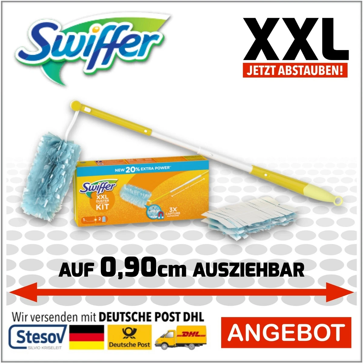 Staubwedel-Nachfüllpackungen, Kompatibel Mit Swiffer – 30 Stück (20x 180° + 10x 360°) + Griff