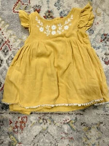 Joie Yellow Gauze Floral Embroidered Fringe Hem Dress Mommy & Me Girls Sz 7 - Picture 1 of 8