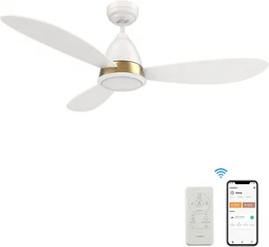 52" White Indoor & Outdoor Ceiling Fan With Dimmable LED Light, 10 Speeds Low  - Picture 1 of 7