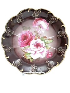Antique Carl Tiesch Porcelain Platter Pink Flowers Gold Floral & Trim 1875-1909 - Picture 1 of 5