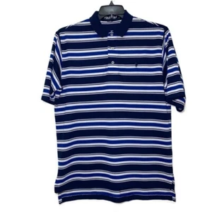 Polo Ralph Lauren Short Sleeve Polo Shirt Striped Blue White Size Mens Medium - Picture 1 of 5